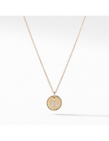 David Yurman Initial "B" Pendant with Diamonds in Gold on Chain de pas cher