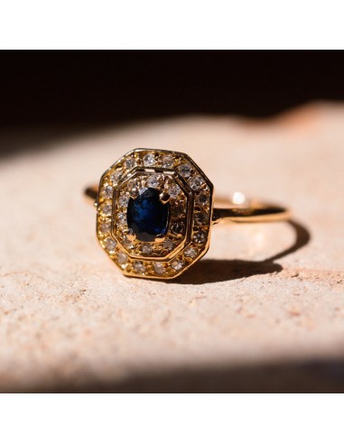 Bague octogonale majestueuse saphir et diamants rembourrage situé sous