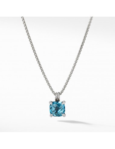 David Yurman Chatelaine Pendant Necklace with Hampton Blue Topaz and Diamonds 11MM Dans la société mordern