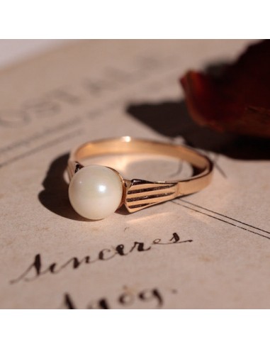 Bague solitaire vintage perle de culture pas cher