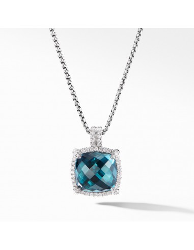 David Yurman Chatelaine Pave Bezel Pendant Necklace with Hampton Blue Topaz Profitez des Offres !