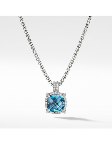 David Yurman Chatelaine Pave Bezel Pendant Necklace with Hampton Blue Topaz and Diamonds 11mm Les magasins à Paris