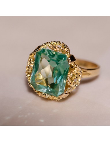 Bague cocktail vintage pierre bleu vert français