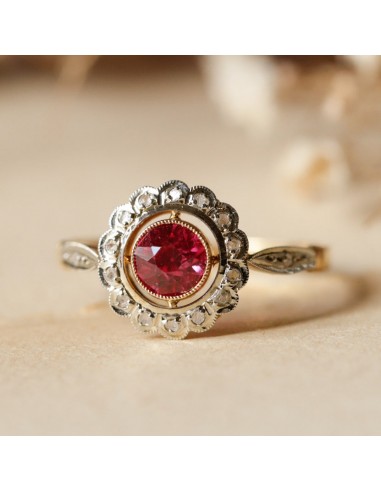 Bague fleur vintage deux ors pierre rose et diamants pas cher chine