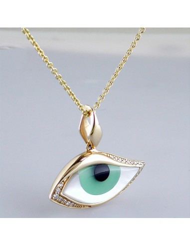 Kabana Kalo Mati 14k Yellow Gold Green Evil Eye Diamond Pendant GPCF485OXCPMW Livraison rapide