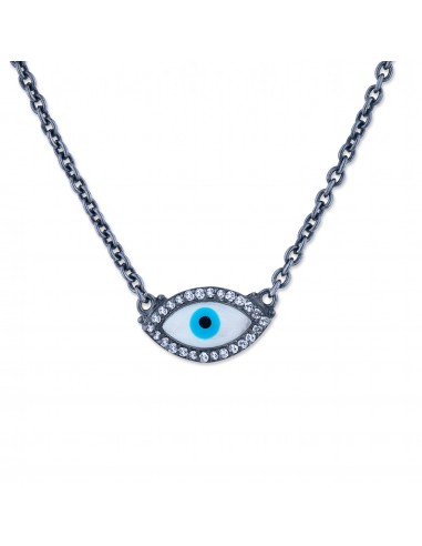 Lika Behar Evil Eye Necklace Oxidized Silver with White Sapphires Les magasins à Paris et en Île-de-France