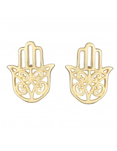 14k Yellow Gold Hamsa Stud Earrings Amélioration de cerveau avec