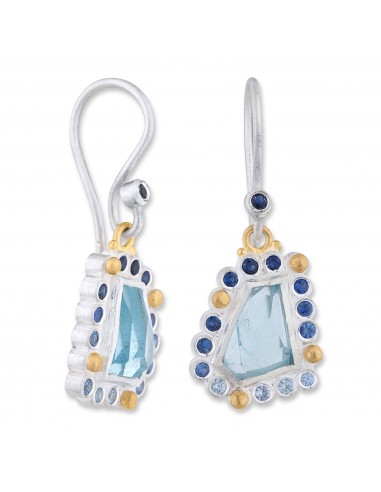 Lika Behar "Dive In" Aquamarine & Sapphire Silver & Gold Earrings Dans la société mordern