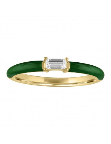 My Story "Eloise" Olive Green Enamel Diamond Baguette Ring en ligne des produits 