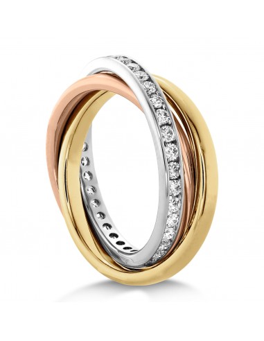 Memoire 18k Gold Tricolor Three-Row Channel set Diamond Rolling Ring la livraison gratuite