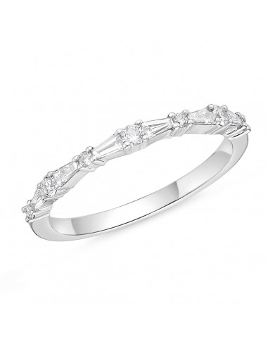 Memoire 18k White Gold Alternating Tapered Baguette and Round Diamond Stackable Ring 2 - 3 jours ouvrés.