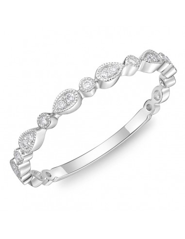 Memoire 18k White Gold Vintage Pear Illusion and Round Stackable Diamond Band offre 