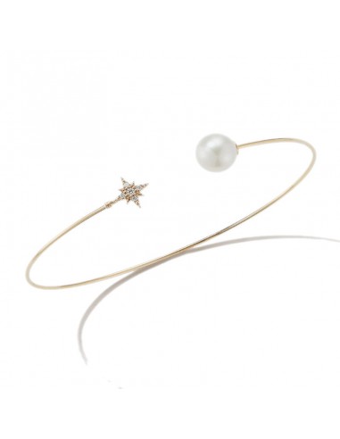 Mizuki 14k Yellow Gold Star Diamond and Pearl Cuff Bracelet pas cher chine