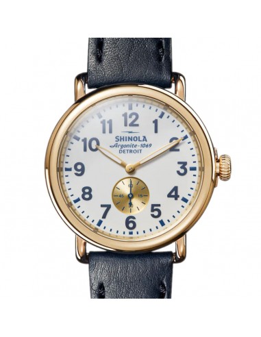 Shinola 41MM Runwell Milky White Dial Gold PVD Case Blue Strap Watch S0120217728 destockage