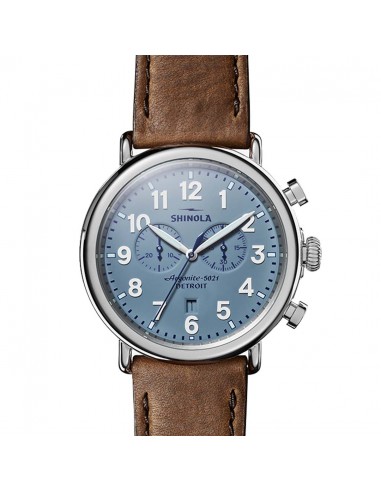 Shinola 47MM Runwell Slate Blue Dial 2-Eye Chronograph British Tan Leather Watch S0120223879 acheter en ligne