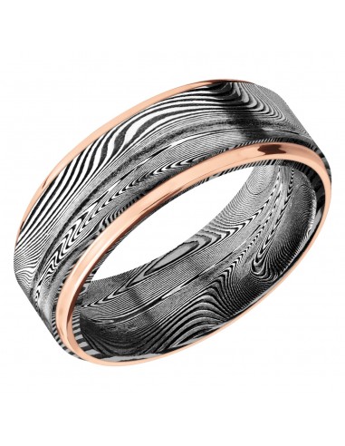 Lashbrook 8MM TightWeave Damascus Wedding Band with Rose Gold Edge Toutes les collections ici