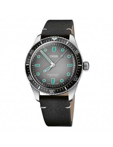 Oris Divers Sixty-Five 40MM Glow Grey Gradient Dial Black Leather Strap Watch 01 733 7707 4053-07 5 20 89 Véritable concentré