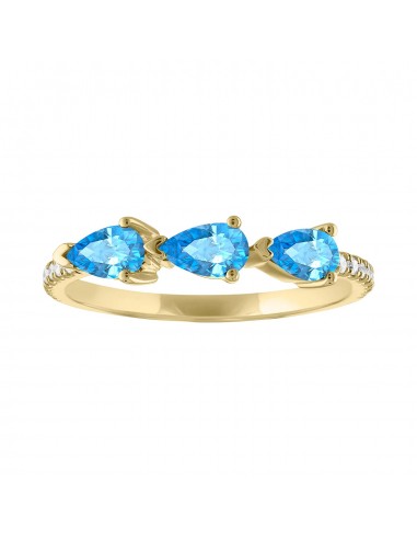 My Story "Livia" Triple Pear Shape Blue Topaz & Diamond Ring basket pas cher