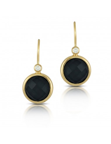 Doves "Gatsby" Black Onyx & Diamond Round Drop Earrings 18K Yellow Gold meilleur choix