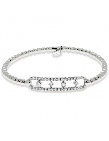 Hulchi Belluni Open Work Diamond Bar Bracelet White Gold Stretch Stackable Les magasins à Paris et en Île-de-France