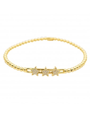 Hulchi Belluni Fidget Bracelet with Three Pave Diamond Moveable Star Stations Yellow Gold Stretch Stackable en linge