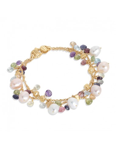 Marco Bicego Paradise Collection 18K Yellow Gold Mixed Gemstone and Pearl Double Strand Bracelet Fin de série