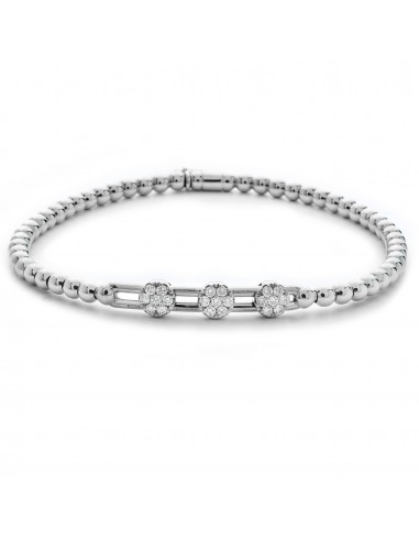 Hulchi Belluni Stretch Bracelet with Three Pave Diamond Moveable Stations White Gold 20357-WW Profitez des Offres !