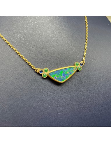 Lika Behar "Ocean" Freeform Opal & Emerald Necklace 24K Gold Amélioration de cerveau avec