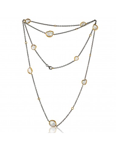 Lika Behar "Katya" Keshi Pearl Necklace in Sterling Silver & 24K Gold 38" Adjustable KAT-N-113-GXPE-95 français