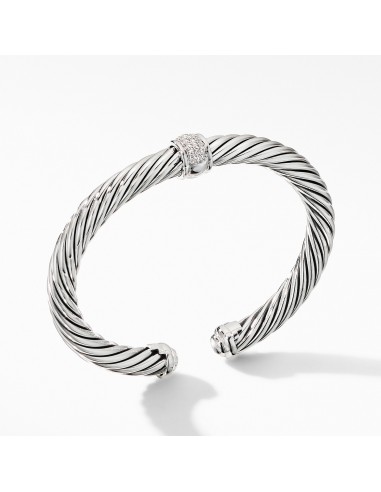 David Yurman 7MM Cable Cuff Classic Center Station Bracelet with Pave Diamonds paiement sécurisé