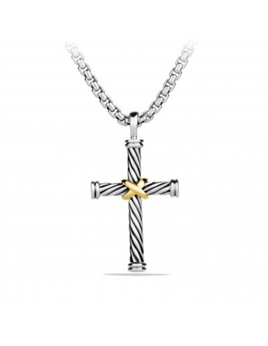 David Yurman Men's Cable X Cross Necklace with 18K Gold chez Cornerstreet bien 