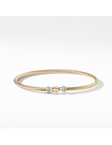 David Yurman Buckle Cable Bracelet with Diamonds in 18K Gold 3mm la livraison gratuite