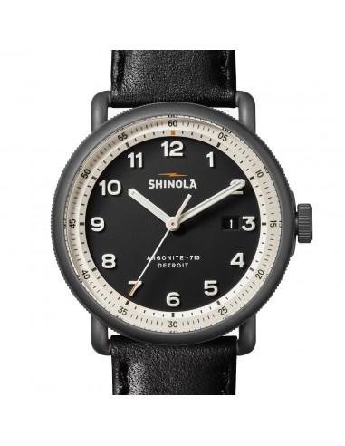 Shinola Canfield Model C56 Quartz 43MM Black Dial Black Leather Watch S0120273239 basket pas cher