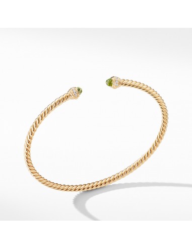 David Yurman Cable Spira Bracelet in 18K Gold with Peridot and Diamonds, 3mm Venez acheter