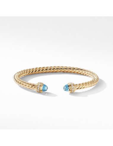 David Yurman 5MM Cable Bracelet in 18K Gold with Blue Topaz and Diamonds pas chere