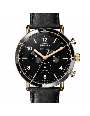 Shinola 45MM Canfield Sport Gold PVD Black Dial Leather Watch S0120109248 de France