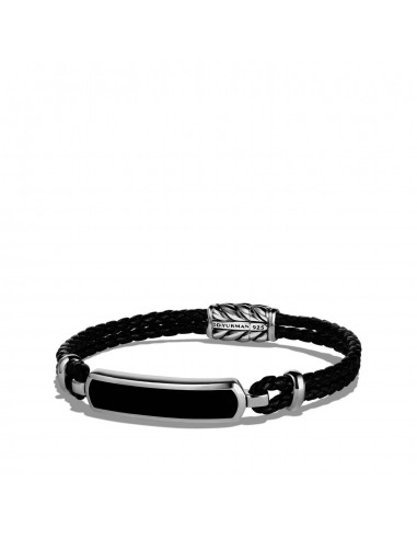 Men's Station Black Leather Bracelet with Black Onyx l'achat 