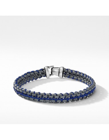 Men's Woven Box Chain Bracelet in Grey Paris Déstockage Promo