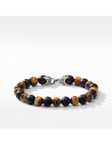 Men's Spiritual Beads Bracelet with Tiger's Eye and Black Onyx 8MM brillant des détails fins