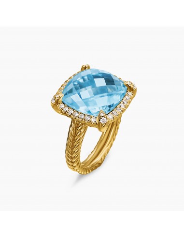 David Yurman 18K Gold Chatelaine Pave Bezel ring with blue Topaz, 14MM chez Cornerstreet bien 