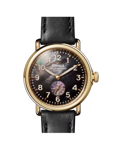 Shinola 41MM Runwell Black Mother of Pearl Dial Gold PVD Case Watch S0120292980 des créatures d'habitude