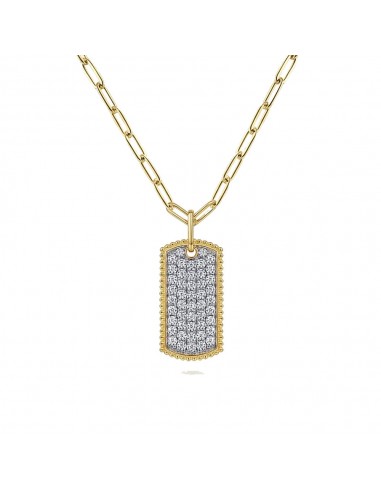 Gabriel 14K Yellow Gold Diamond Pave Dog Tag Pendant Hollow Chain Necklace votre restaurant rapide dans 