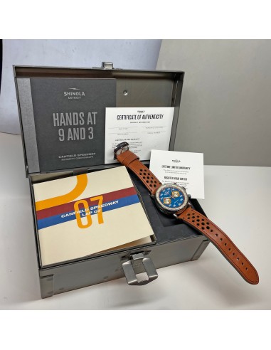 Shinola 44MM Limited Edition Canfield Speedway Horizon Blue Brown Leather Watch S0120291079 Lap 07 commande en ligne