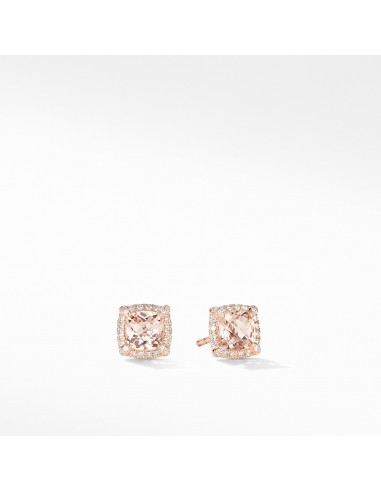 Pre-owned David Yurman Chatelaine Pave Bezel Stud Earrings in 18K Rose Gold with Morganite rembourrage situé sous