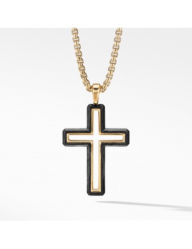 David Yurman Men's Forged Carbon Cross Pendant with 18K Gold offre 