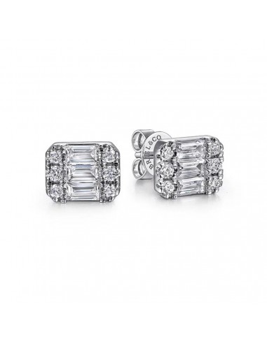 14K White Gold Baguette and Round Rectangular Diamond Earrings de la marque