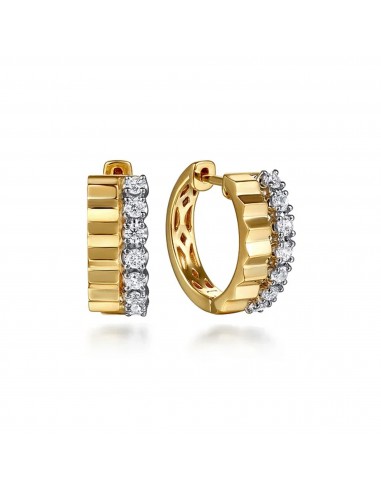 Gabriel 14K White Yellow Gold Diamond and Diamond Cut Huggie Earrings Vous souhaitez 