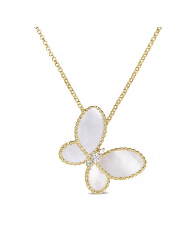 Roberto Coin 18K Yellow Gold Butterfly Jasmine Mother of Pearl and Diamond Necklace Les êtres humains sont 