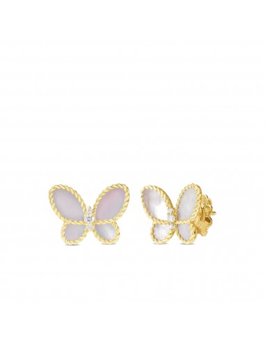 Roberto Coin 18K Yellow Gold Jasmine Butterfly Diamond and Mother of Pearl Stud Earrings les ligaments