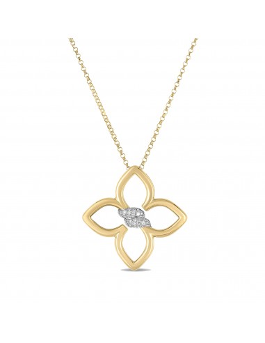 Roberto Coin 18K Yellow & White Gold Cialoma Small Diamond Flower Necklace en stock